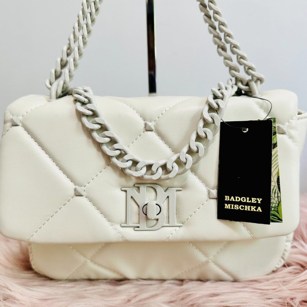 BADGLEY MISCHKA FAUX LEATHER QUILTED STUDDED CROSSBODY SHOULDER BAG - Picture 2 of 12